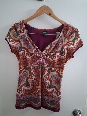 Nicole by Nicole Miller Purple Paisley Twist-Front Women's Top Y2k Girly
